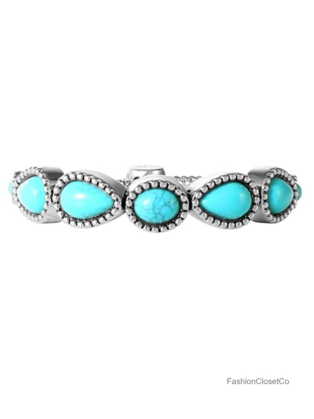 Oxidized Silver-Tone Turquoise Stone Lariat Bracelet, Adjustable Cuff